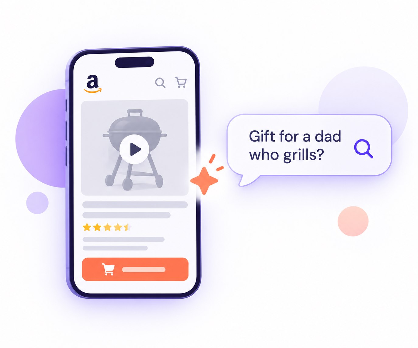 Phone showing a product video and a shopper question bubble