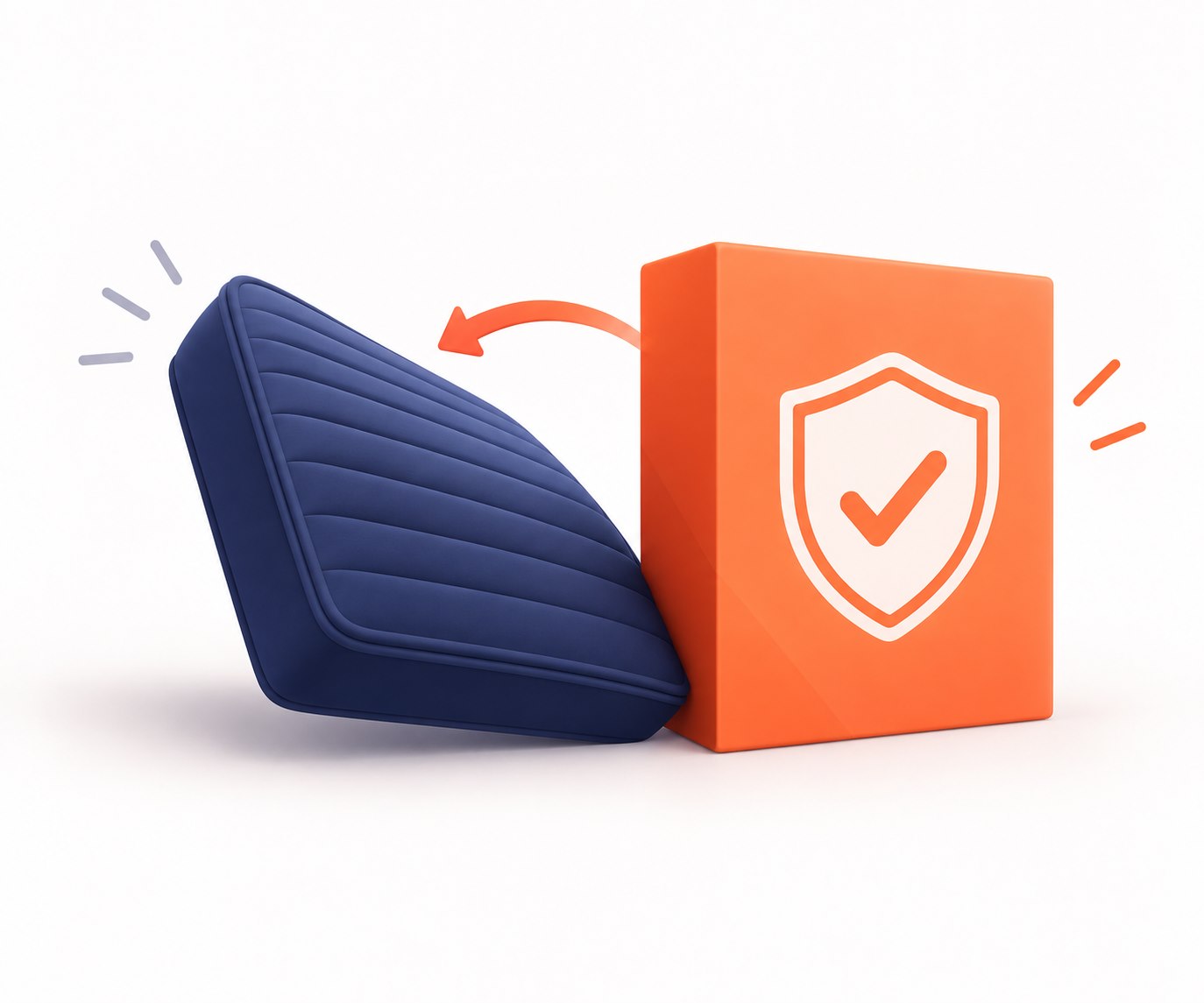 A mattress shape is pushed aside for a clear protector product box.